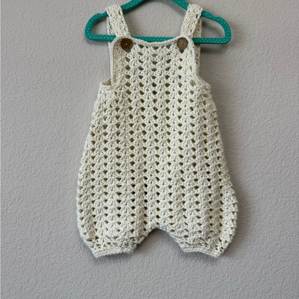 Handmade Crochet Baby Romper Ivory Cream Knit Jumper